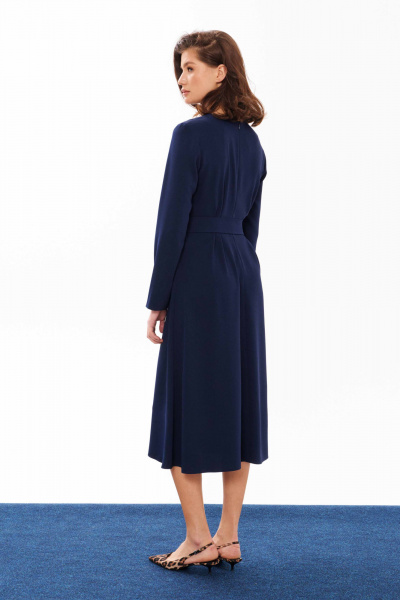 Платье макси прямого силуэта с поясом и вытачками Панда 13780 синий - фото 4