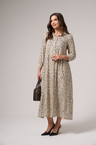 Платье А-силуэта на пуговицах с воротником-стойкой Панда 139984w молочный - фото 2