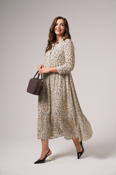 Платье А-силуэта на пуговицах с воротником-стойкой Панда 139984w молочный - фото 3