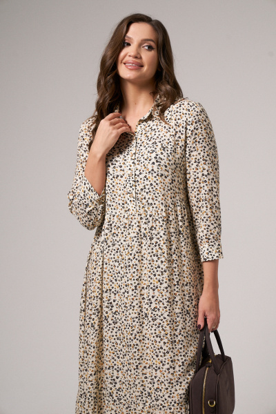 Платье А-силуэта на пуговицах с воротником-стойкой Панда 139984w молочный - фото 4