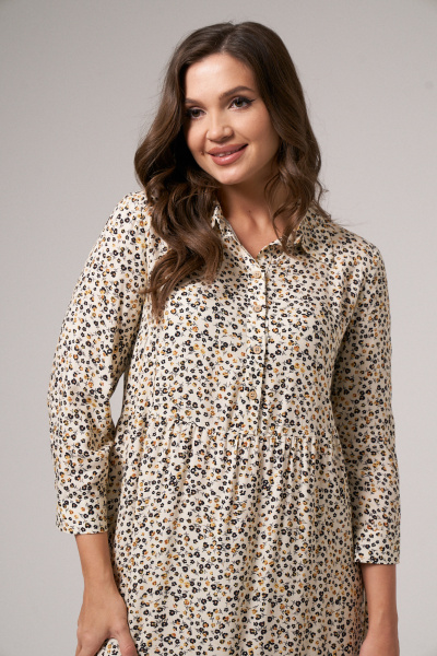 Платье А-силуэта на пуговицах с воротником-стойкой Панда 139984w молочный - фото 5