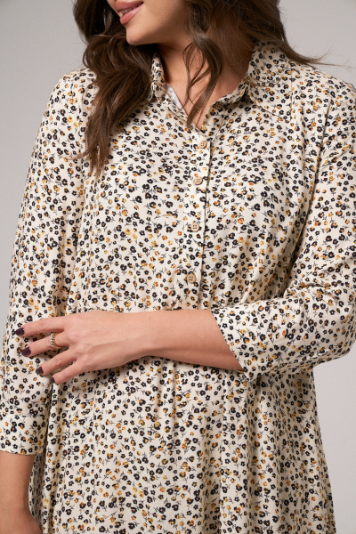 Платье А-силуэта на пуговицах с воротником-стойкой Панда 139984w молочный - фото 6