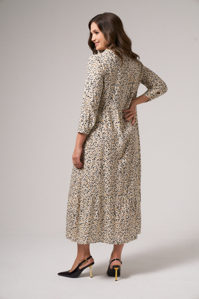 Платье А-силуэта на пуговицах с воротником-стойкой Панда 139984w молочный - фото 7