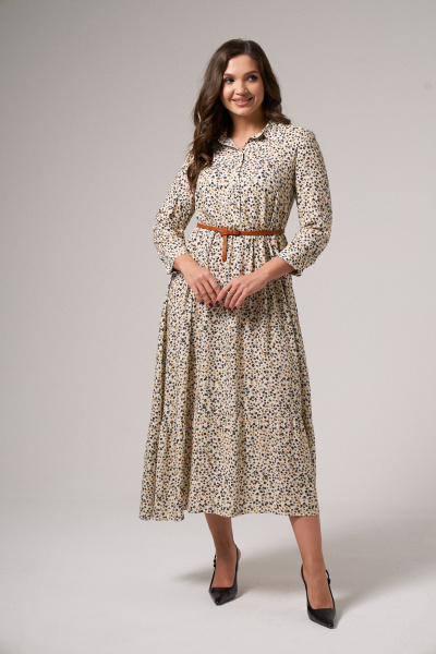 Платье А-силуэта на пуговицах с воротником-стойкой Панда 139984w молочный - фото 8