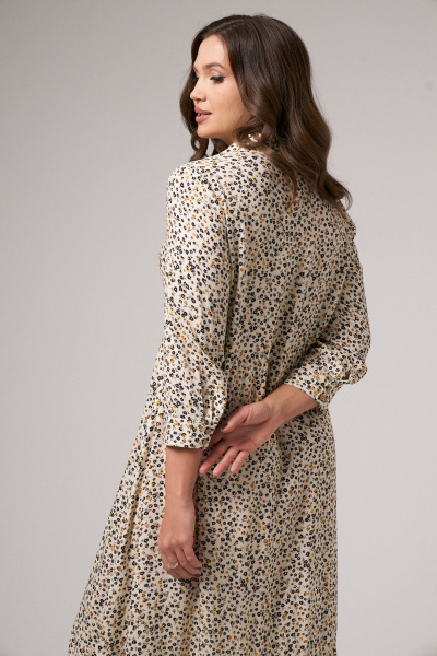 Платье А-силуэта на пуговицах с воротником-стойкой Панда 139984w молочный - фото 9