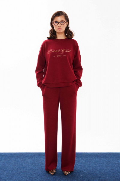 Красные трикотажные брюки с резинкой и карманами Панда 14360 бордовый - фото 1