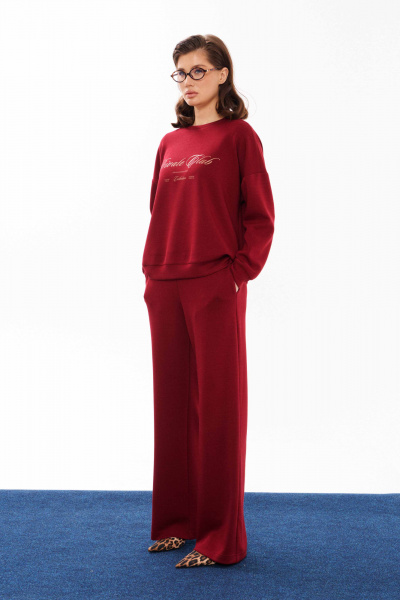 Красные трикотажные брюки с резинкой и карманами Панда 14360 бордовый - фото 2