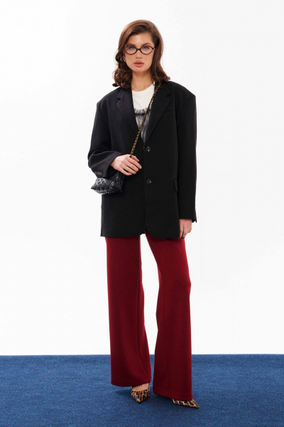 Красные трикотажные брюки с резинкой и карманами Панда 14360 бордовый - фото 4