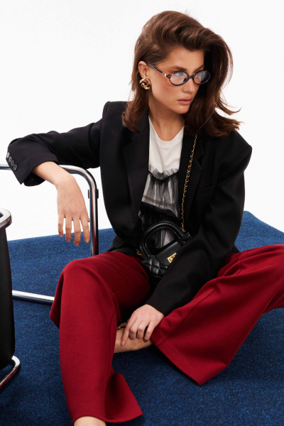 Красные трикотажные брюки с резинкой и карманами Панда 14360 бордовый - фото 5