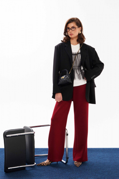 Красные трикотажные брюки с резинкой и карманами Панда 14360 бордовый - фото 6