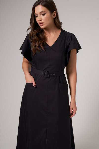 Платье приталенное с поясом и карманами с клапанами Панда 143683w черный - фото 3