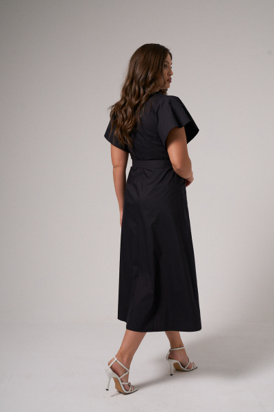 Платье приталенное с поясом и карманами с клапанами Панда 143683w черный - фото 4