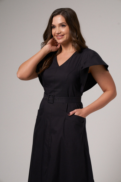 Платье приталенное с поясом и карманами с клапанами Панда 143683w черный - фото 5