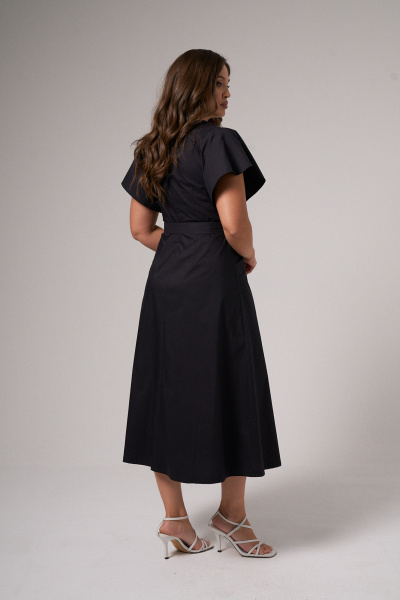 Платье приталенное с поясом и карманами с клапанами Панда 143683w черный - фото 7