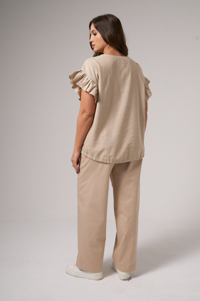 Бежевые текстильные брюки с поясом и вытачками Панда 151263w бежевый - фото 4