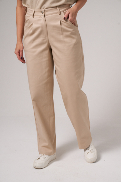 Бежевые текстильные брюки с поясом и вытачками Панда 151263w бежевый - фото 7