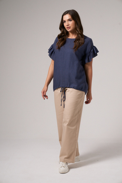 Бежевые текстильные брюки с поясом и вытачками Панда 151263w бежевый - фото 8