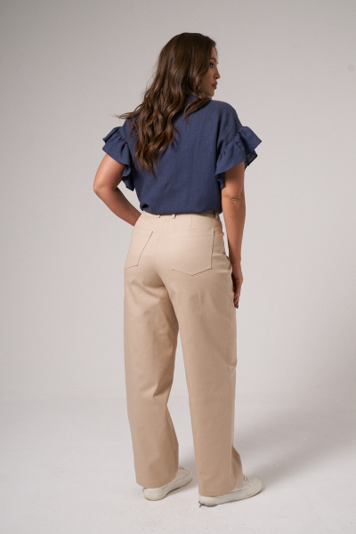 Бежевые текстильные брюки с поясом и вытачками Панда 151263w бежевый - фото 9