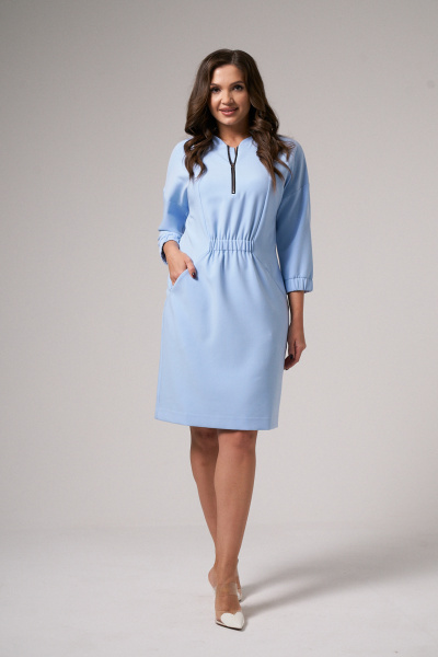 Платье из поливискозной ткани с резинками по талии Панда 160781w голубой - фото 3