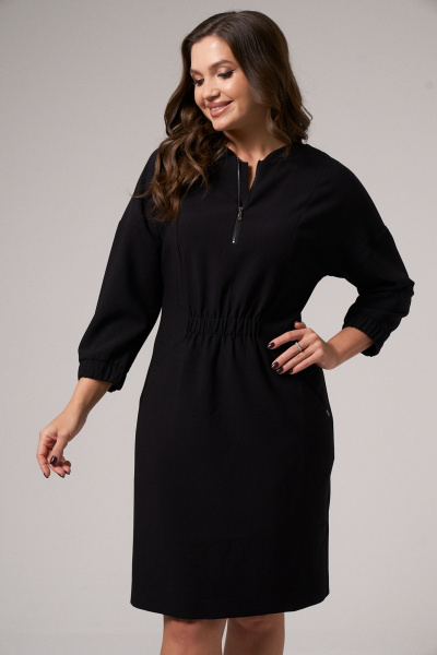 Короткое мини платье из хлопкового трикотажа с кулиской Панда 160781w черный - фото 3