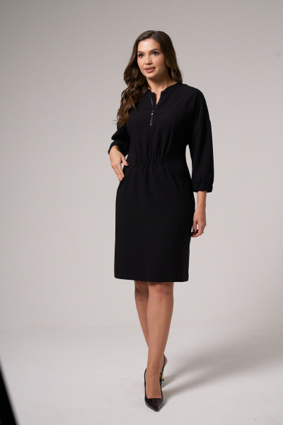 Короткое мини платье из хлопкового трикотажа с кулиской Панда 160781w черный - фото 8