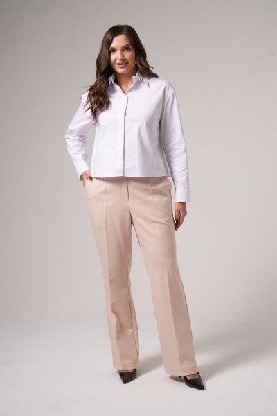 Брюки классические прямые зауженные из текстиля Панда 161261w бежевый - фото 1