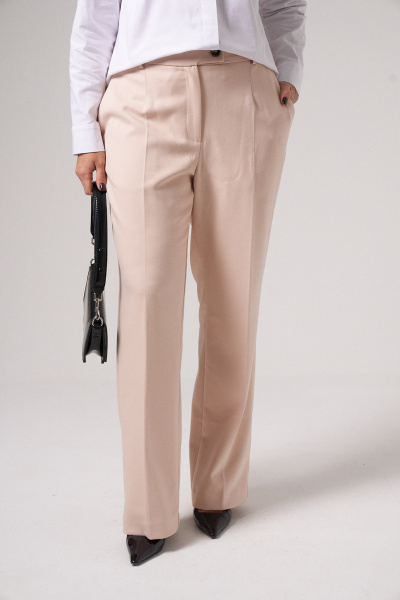 Брюки классические прямые зауженные из текстиля Панда 161261w бежевый - фото 4