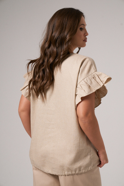 Бежевая льняная блузка с кулиской и сборкой Панда 174740w бежевый - фото 5
