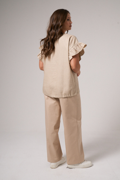 Бежевая льняная блузка с кулиской и сборкой Панда 174740w бежевый - фото 6