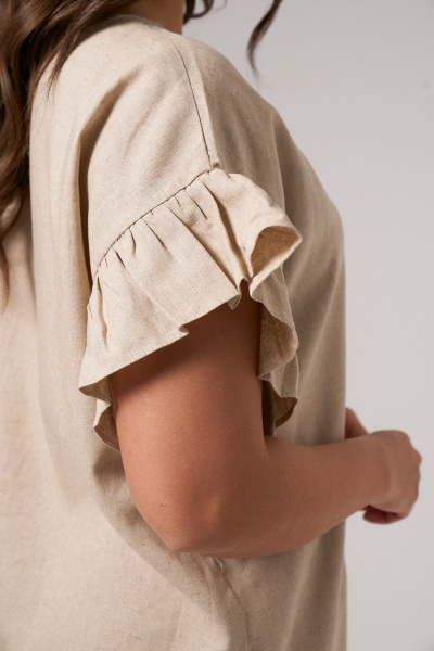 Бежевая льняная блузка с кулиской и сборкой Панда 174740w бежевый - фото 7