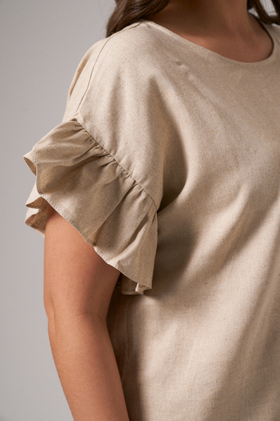 Бежевая льняная блузка с кулиской и сборкой Панда 174740w бежевый - фото 8