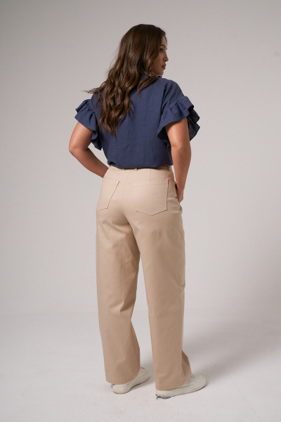 Блузка синяя из льняной ткани с проймой и сборкой Панда 174740w темно-синий - фото 4