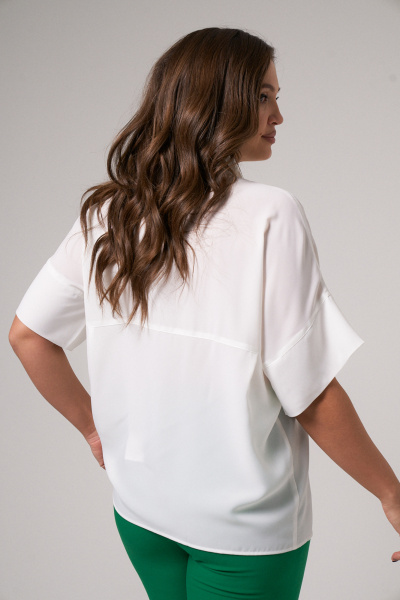 Молочная блузка из текстиля с рубашечным воротником Панда 176240w молочный - фото 3