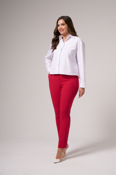 Белая текстильная блузка с застежкой и отделочными строчками Панда 198340 белый - фото 1