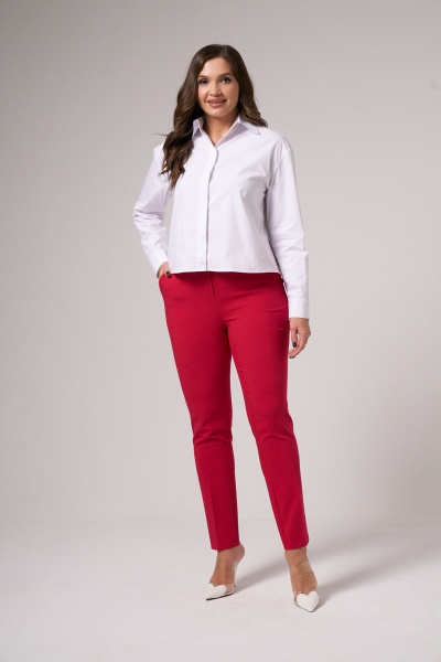 Белая текстильная блузка с застежкой и отделочными строчками Панда 198340 белый - фото 3