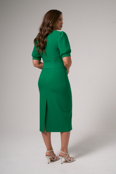 Миди платье из трикотажа с объемным поясом и рукавами Панда 89980w зеленый - фото 4