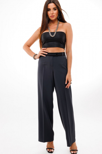 Деловые прямые брюки с стрелками из вискозы и текстиля Anelli 1278 графитовый - фото 6