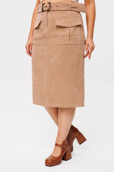 Юбка из штруксовой ткани с накладными карманами Anelli 1193 туман_в_пустыне - фото 1