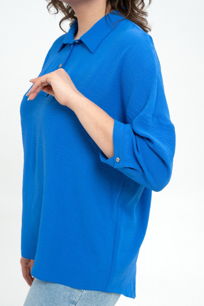 Длинная свободная блуза из текстиля с кокеткой Пинск-Стиль 3076 голубой - фото 6