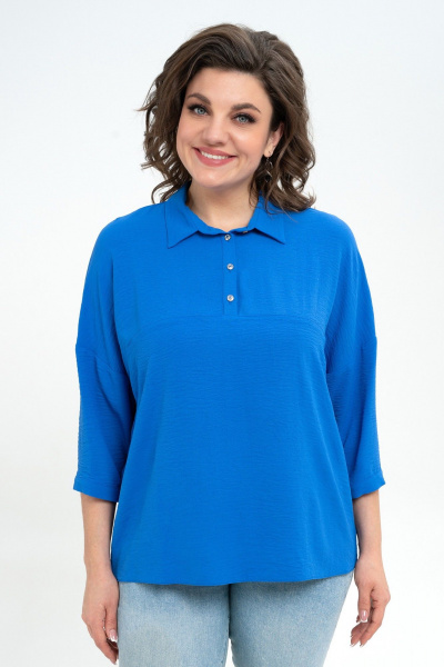 Длинная свободная блуза из текстиля с кокеткой Пинск-Стиль 3076 голубой - фото 5