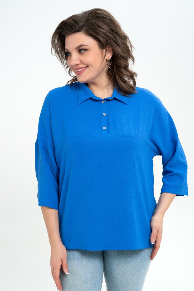 Длинная свободная блуза из текстиля с кокеткой Пинск-Стиль 3076 голубой - фото 3