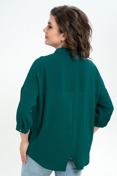 Блуза прямого силуэта из текстиля с острожным воротником Пинск-Стиль 3076 темно-зеленый - фото 7