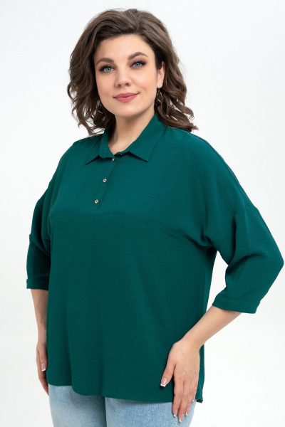 Блуза прямого силуэта из текстиля с острожным воротником Пинск-Стиль 3076 темно-зеленый - фото 4