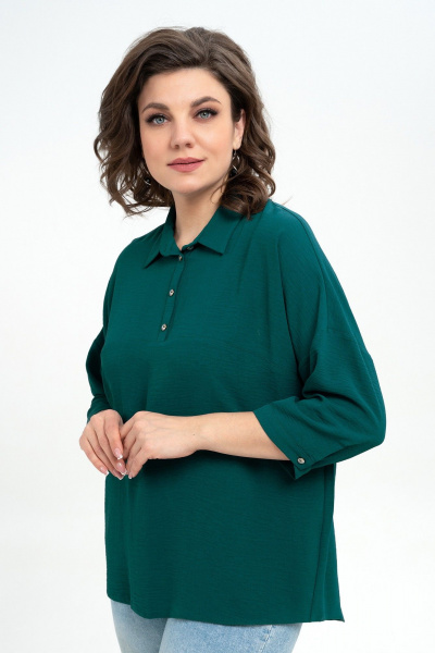 Блуза прямого силуэта из текстиля с острожным воротником Пинск-Стиль 3076 темно-зеленый - фото 3