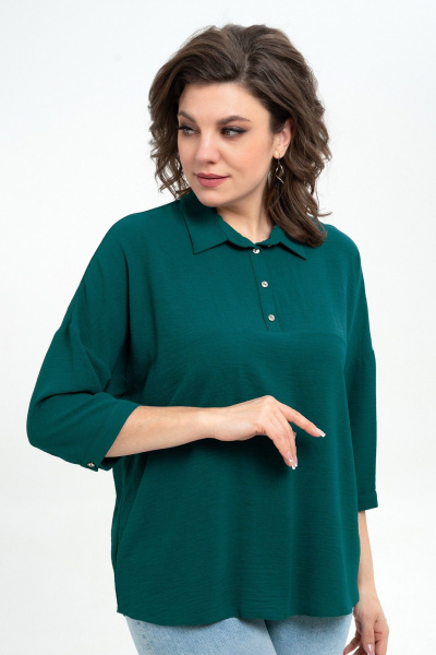 Блуза прямого силуэта из текстиля с острожным воротником Пинск-Стиль 3076 темно-зеленый - фото 2