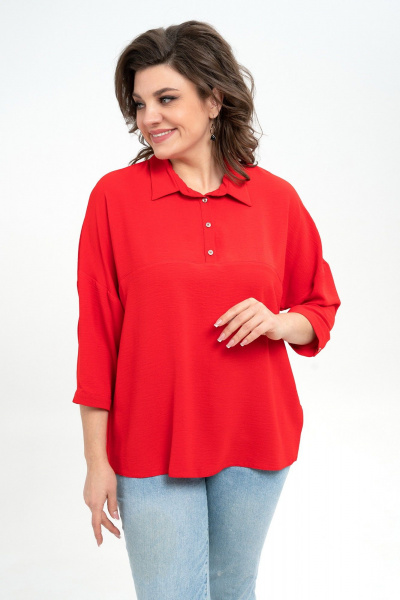 Блуза с застежкой и разноуровневым низом из текстиля Пинск-Стиль 3076 красный - фото 4