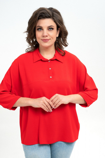 Блуза с застежкой и разноуровневым низом из текстиля Пинск-Стиль 3076 красный - фото 3