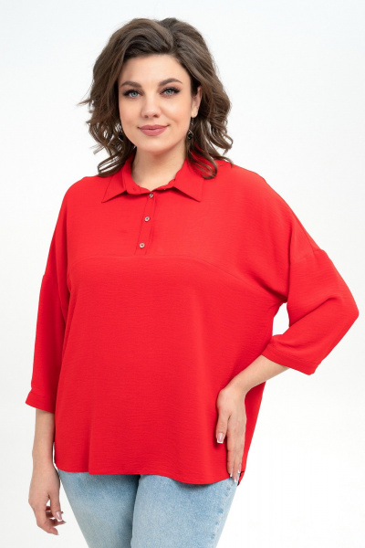 Блуза с застежкой и разноуровневым низом из текстиля Пинск-Стиль 3076 красный - фото 2