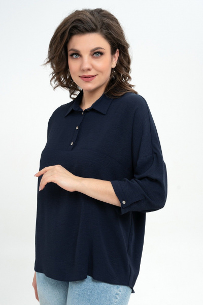 Блуза из текстиля с кокеткой и манжетами Пинск-Стиль 3076 темно-синий - фото 9