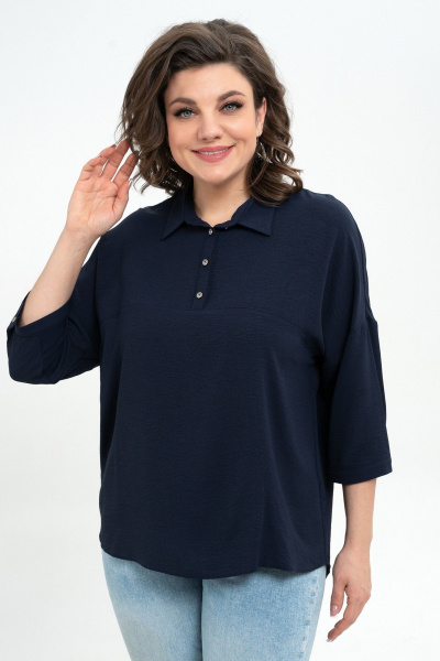Блуза из текстиля с кокеткой и манжетами Пинск-Стиль 3076 темно-синий - фото 8
